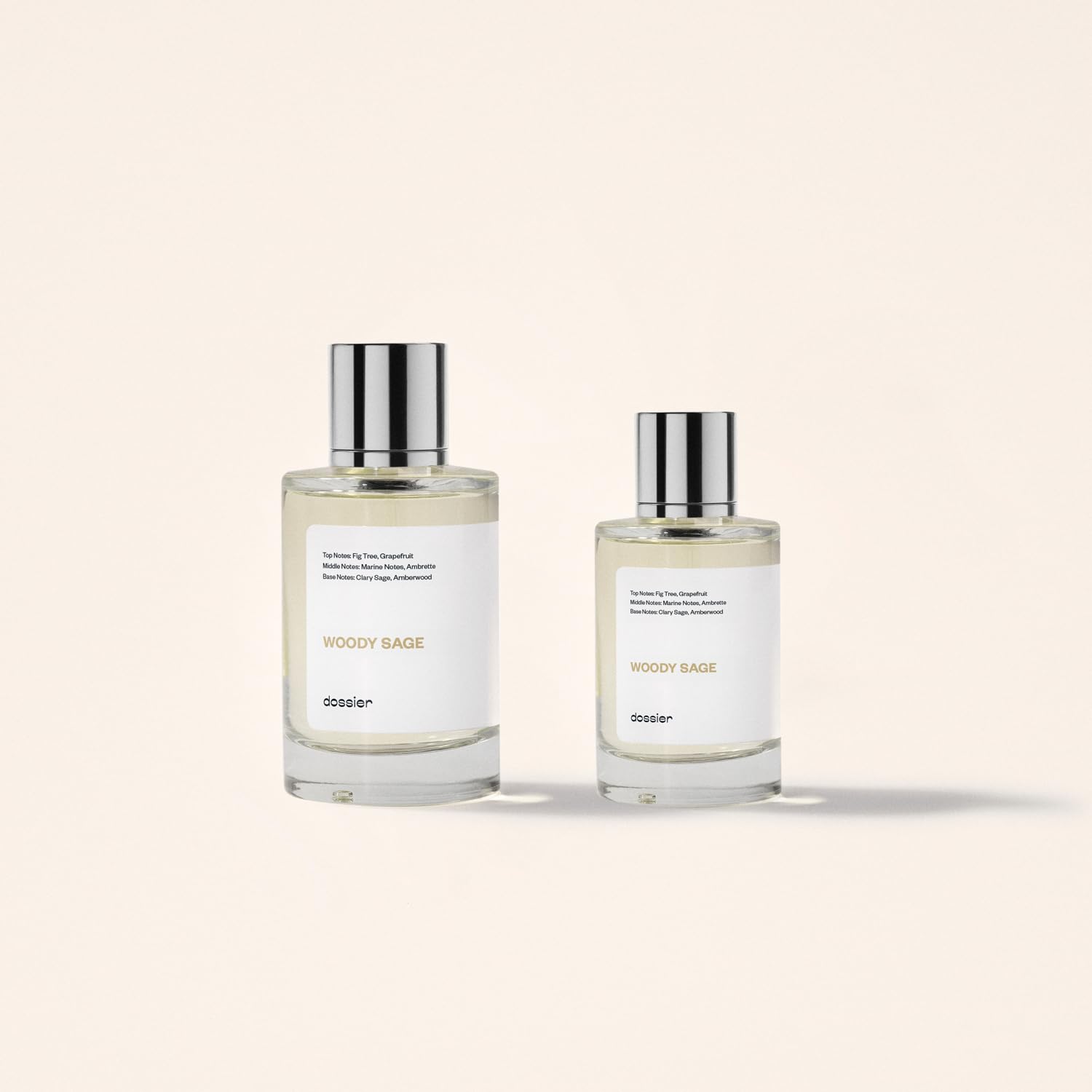 Dossier Woody Sage vegan label communicates cruelty-free, phthalate-free formulation appeal