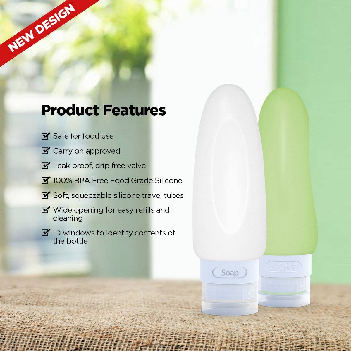 Dot&Dot labels included with bottles for quick identification.