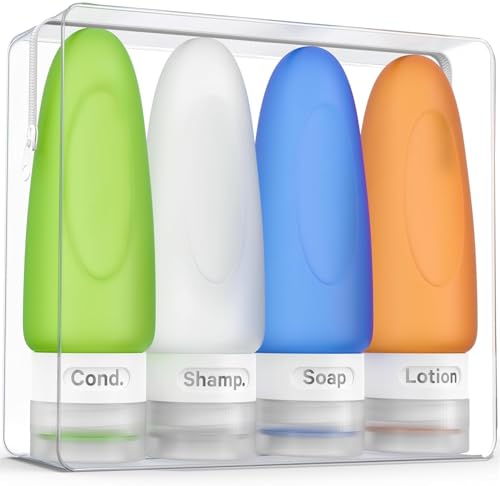 Dot&Dot leak-proof travel bottles front view with labels for organized packing.