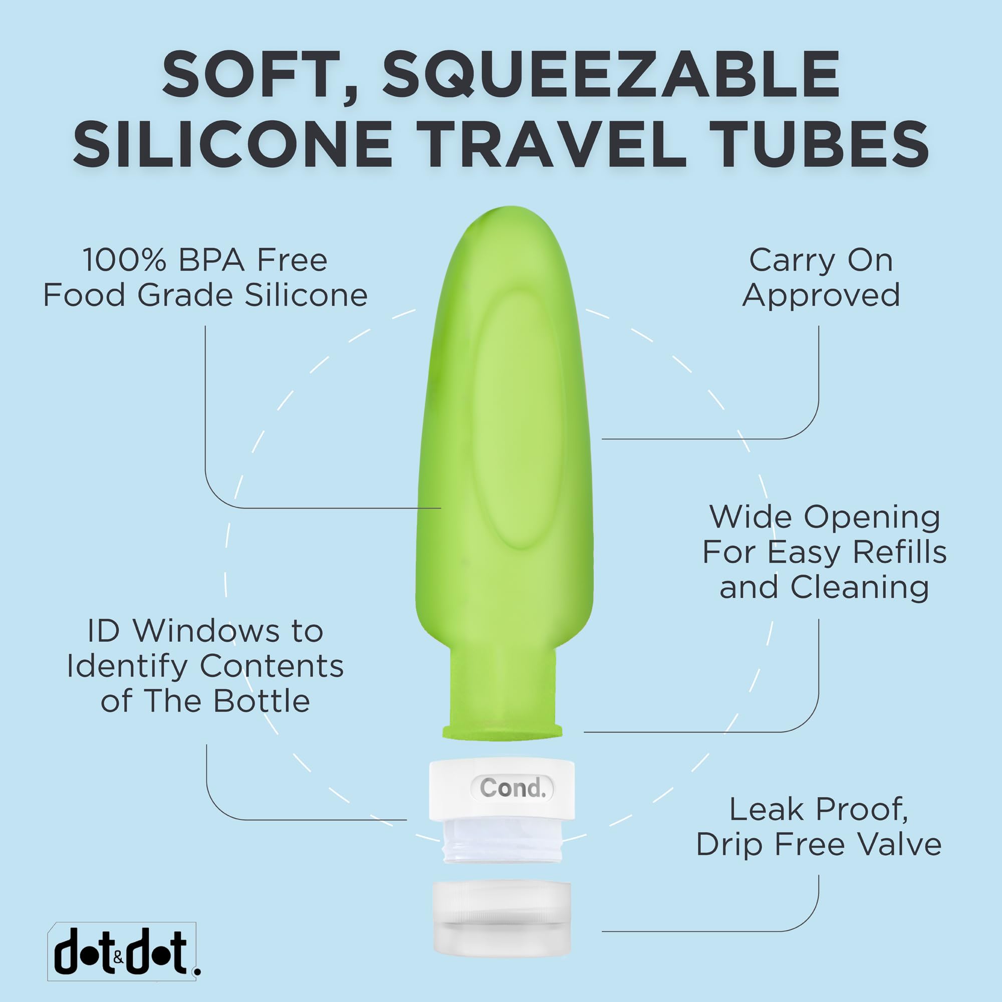 Dot&Dot travel bottles in carry-on pouch, TSA-friendly 3oz.