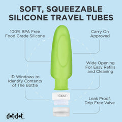 Dot&Dot travel bottles in carry-on pouch, TSA-friendly 3oz.