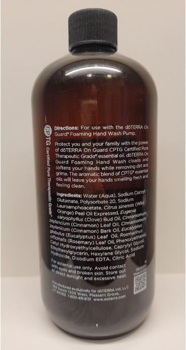 Closeup of doTERRA On Guard bottle highlighting the gentle foaming formula.