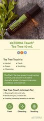 doTERRA Melaleuca Touch tea tree ingredients emphasize cleansing properties.