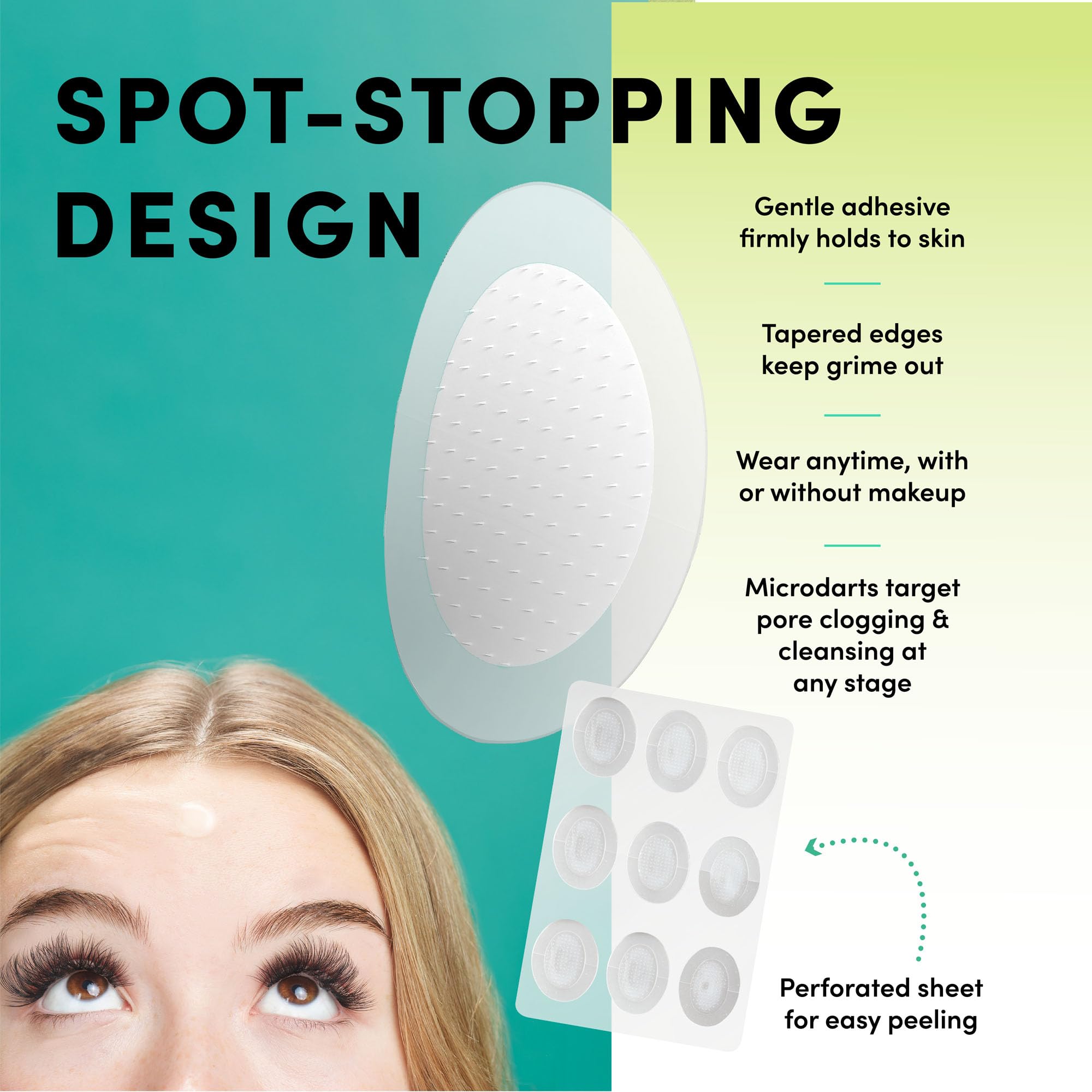 Dots for Spots patch-on-face lifestyle shot demonstrating discreet daytime use.
