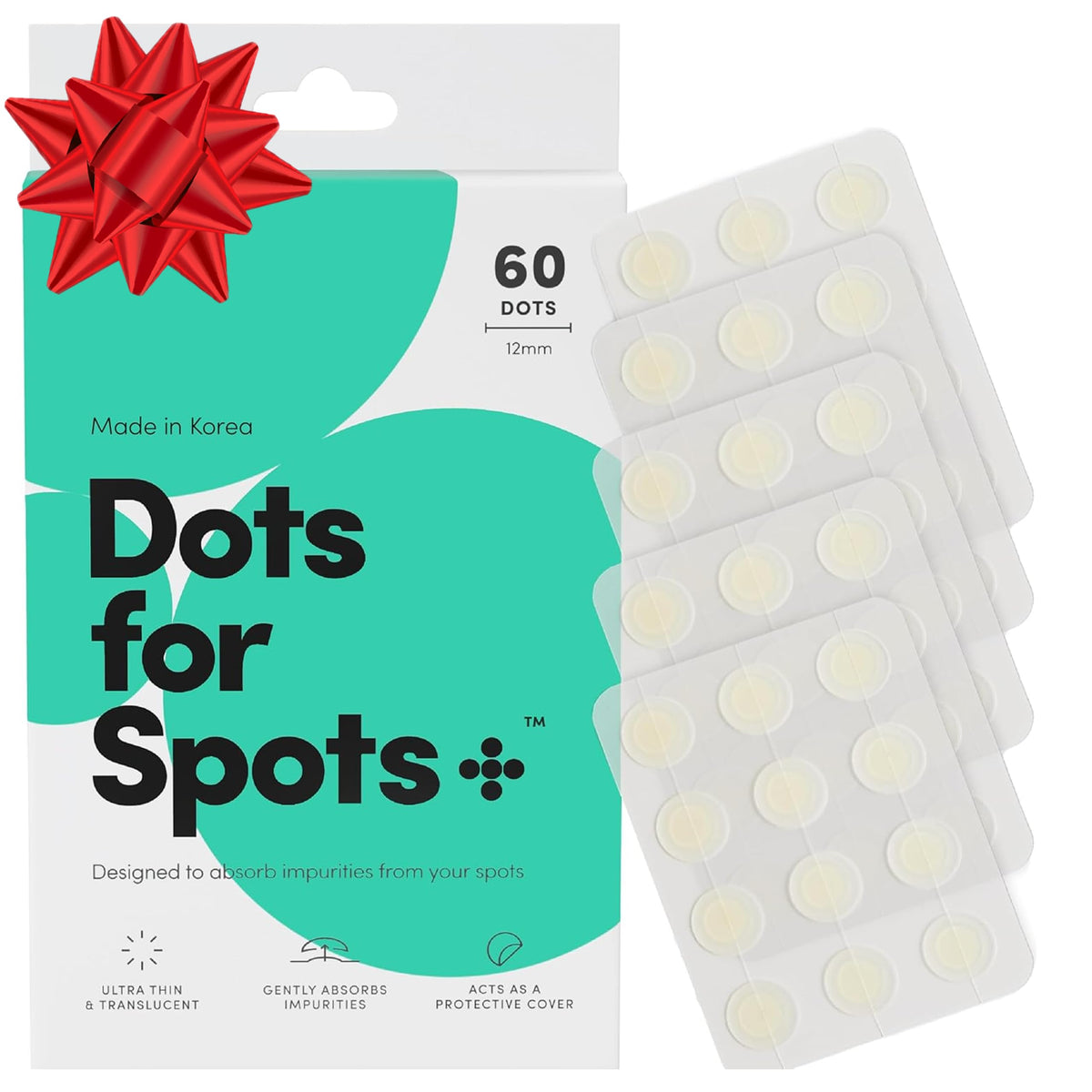 Dots for Spots pimple patches packaging shows a 60-count box for discreet blemish care.