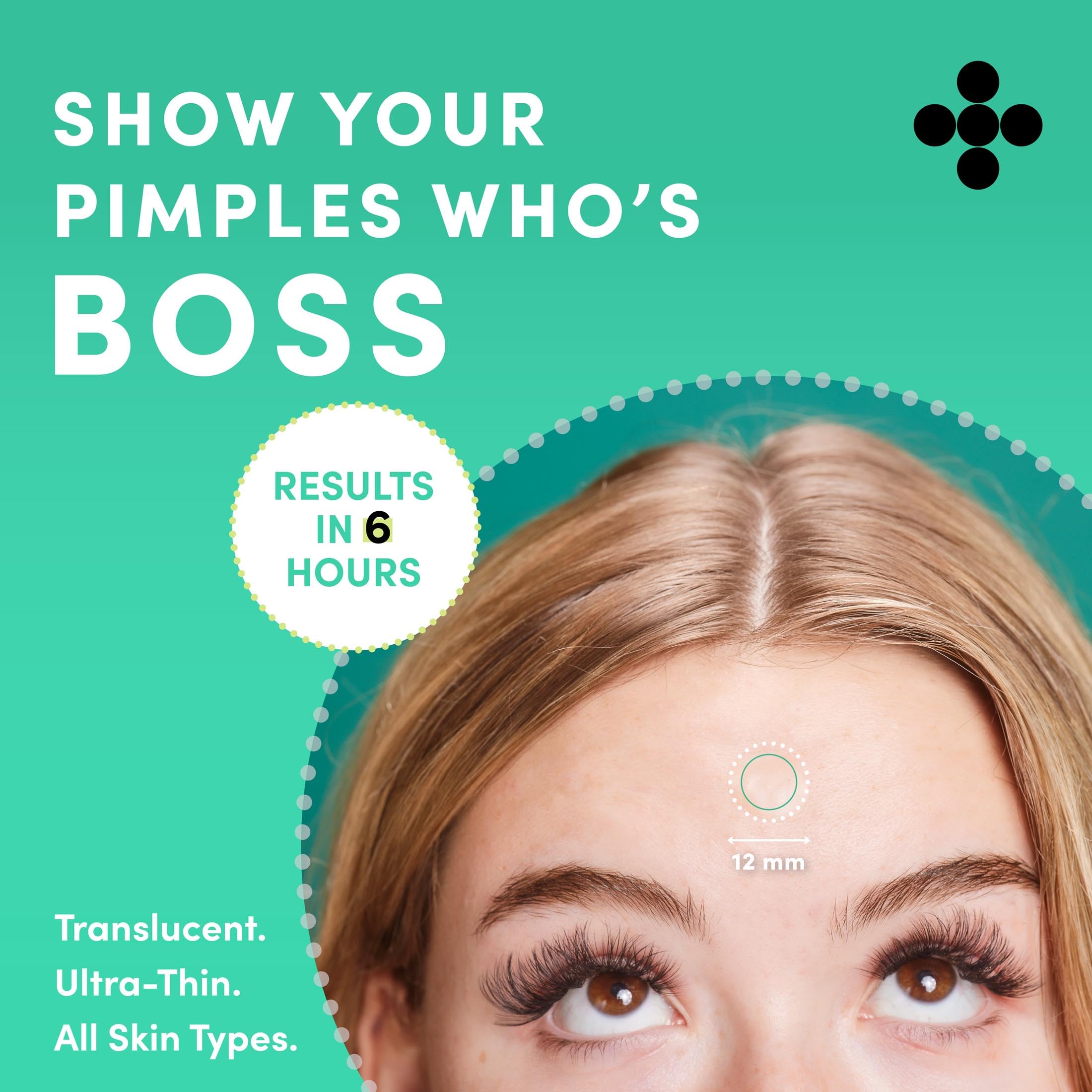 Dots for Spots ultra-thin translucent patch sits flat on skin for day-to-night wear.