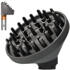 Dotspun diffuser attachment for Dyson Airwrap HS01 close-up highlighting snug fit and even airflow.