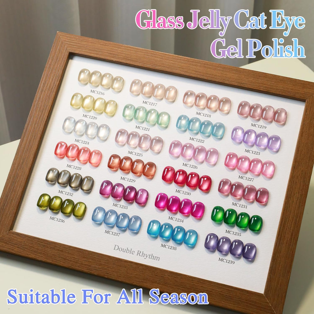 Double Rhythm green jelly gel polish swatch with shimmering finish