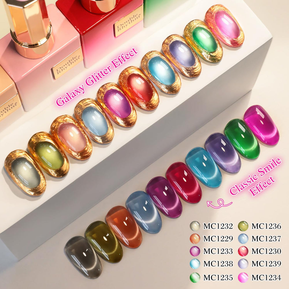 Double Rhythm nail art setup with swatches for at-home manicure ideas