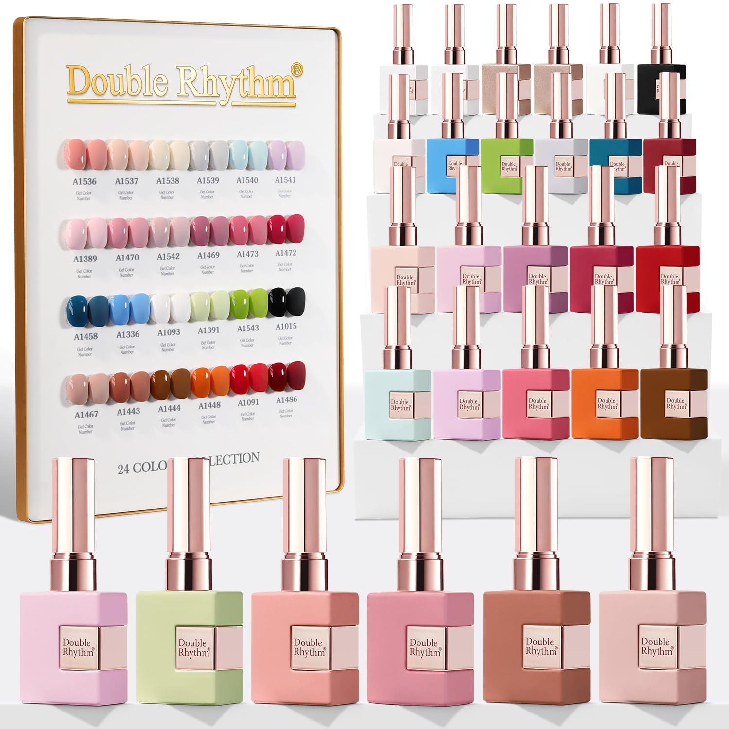 Double Rhythm 28Pcs gel polish set with assorted colors for at-home manicures.