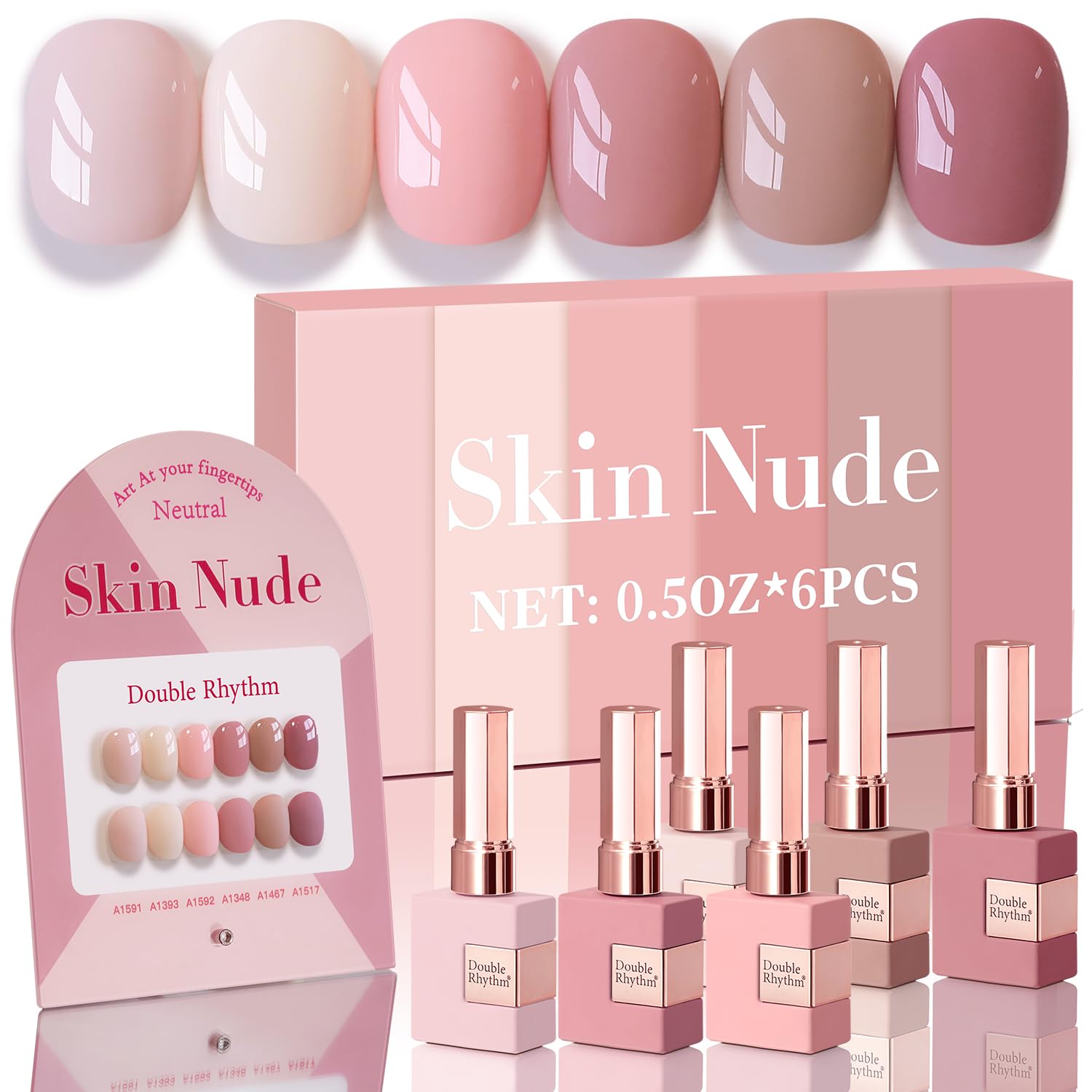 Double Rhythm 6pcs gel polish set in 15ml bottles for all-season nails.