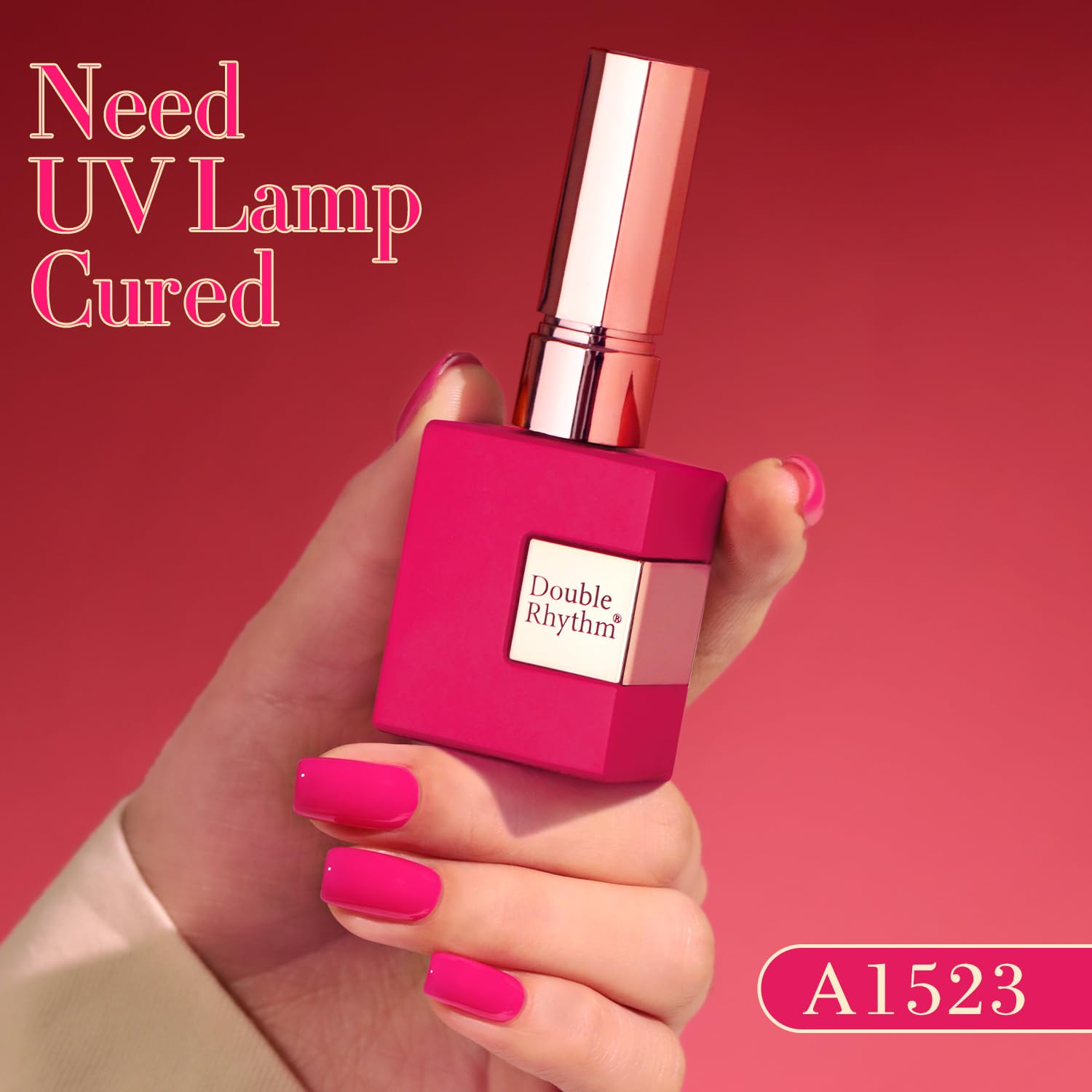 Double Rhythm base coat and top coat bottles shown as essential prep for long-lasting color.