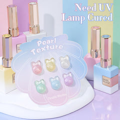 Double Rhythm blue gel polish bottle adds cool shimmer for creative nails.