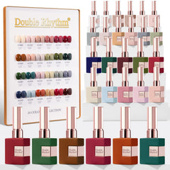 Double Rhythm Burgundy-Green collection palette swatches show all-season gel shades for DIY nails.