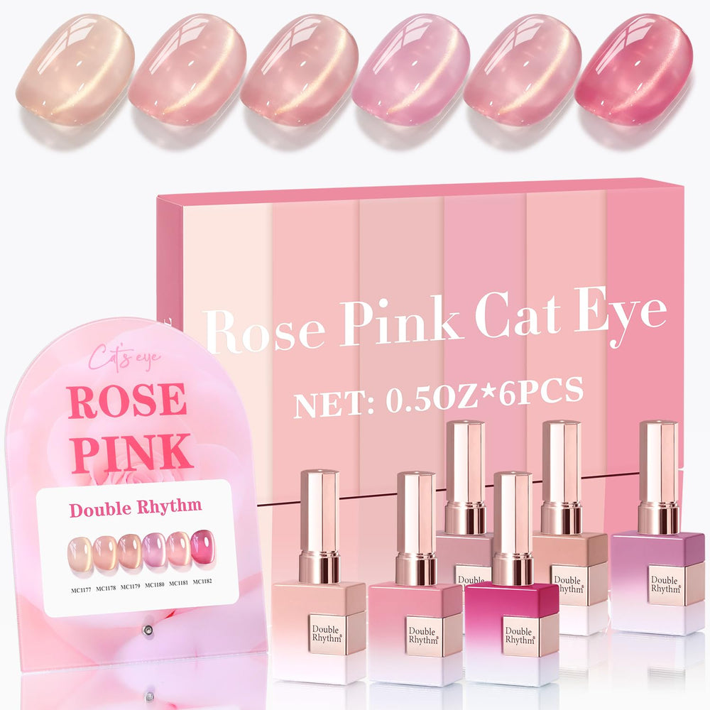 Double Rhythm cat-eye gel nail polish kit in glass nude pink rose for at-home manicures