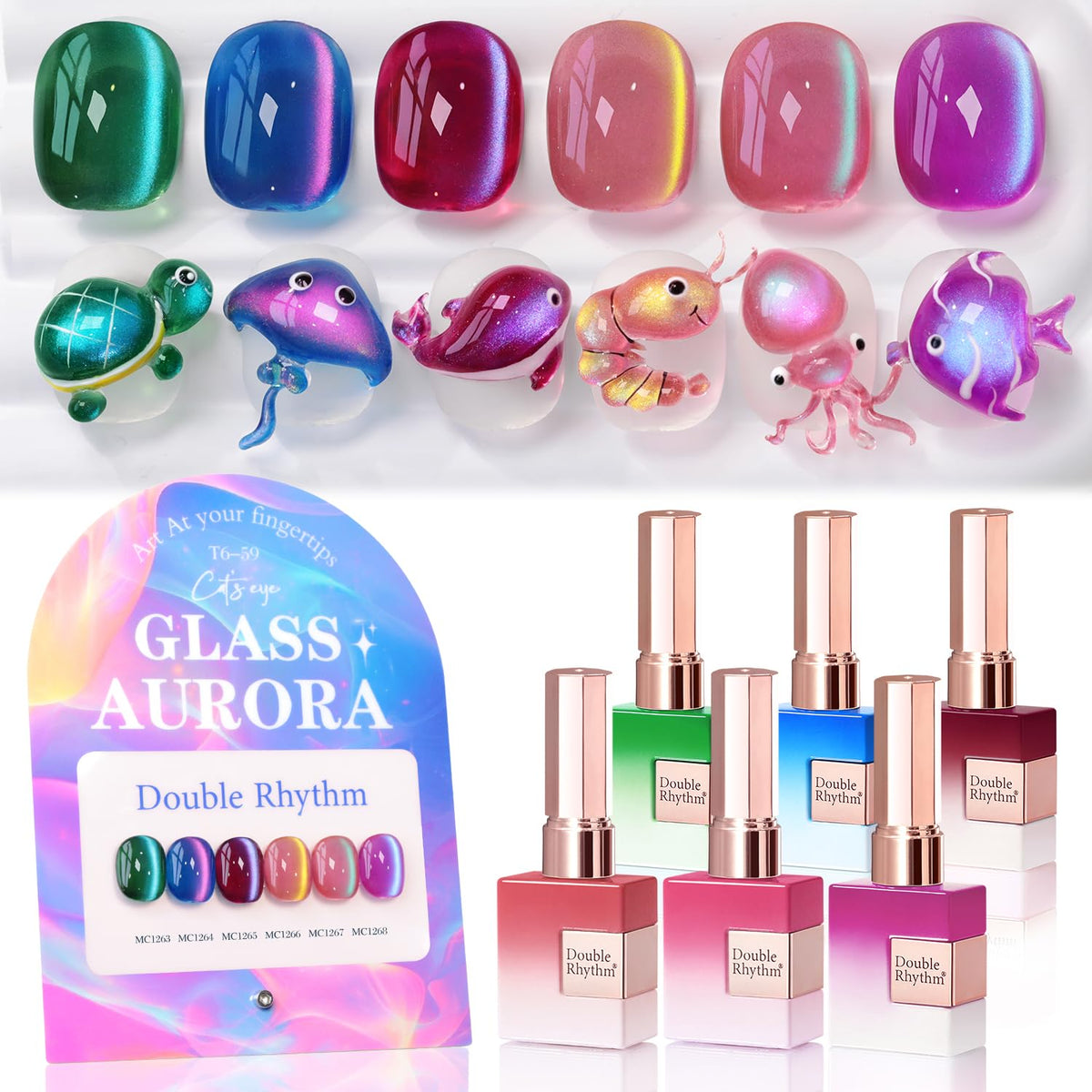 Double Rhythm Cat Eye gel polish set with six bottles for at-home nail art