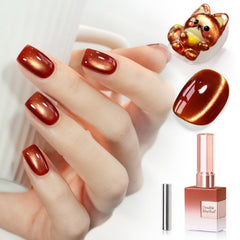 Double Rhythm cat eye gel polish magnet reveals red-brown shimmer for chic nails.