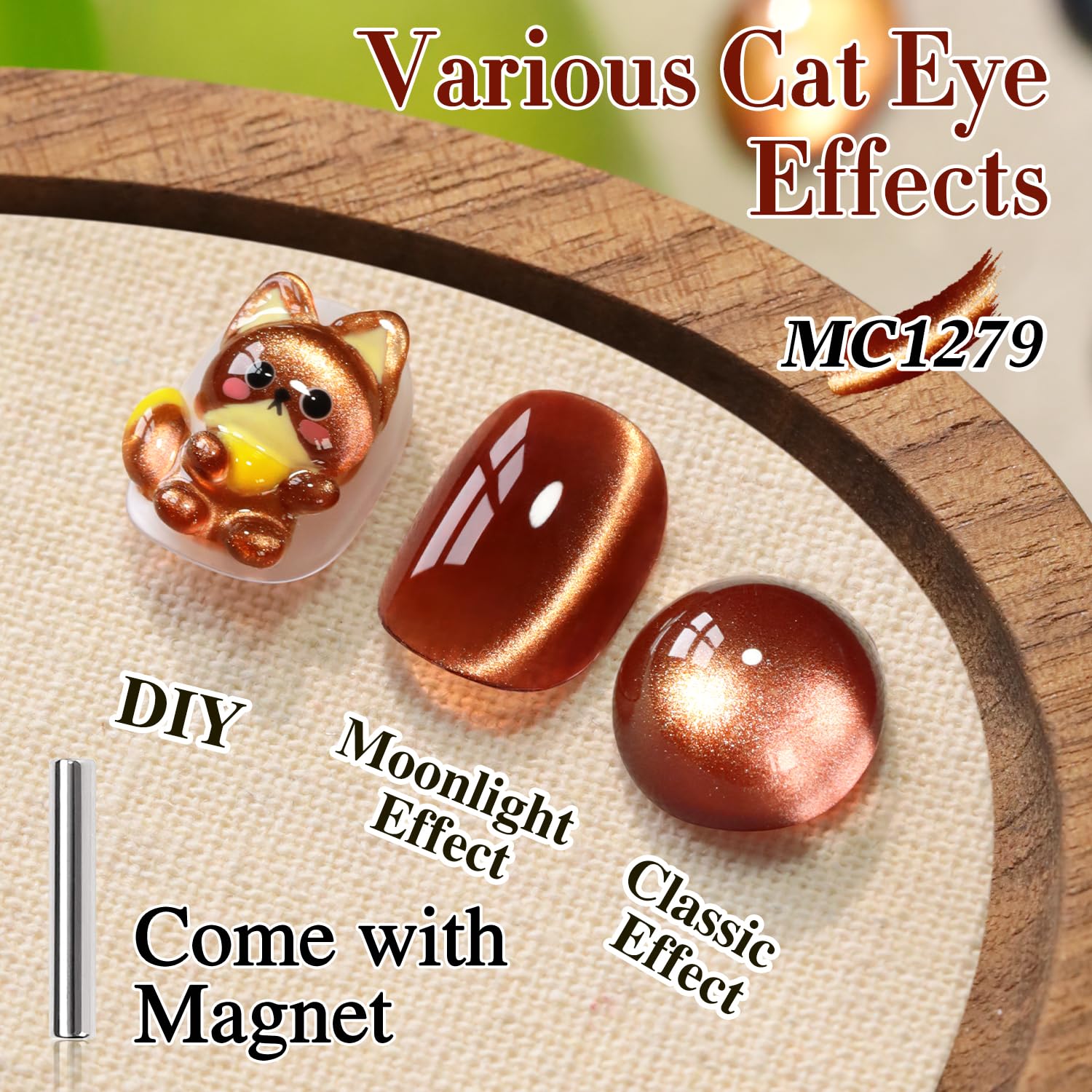 Double Rhythm cat eye gel polish magnet showcases shifting shimmer on metal look.