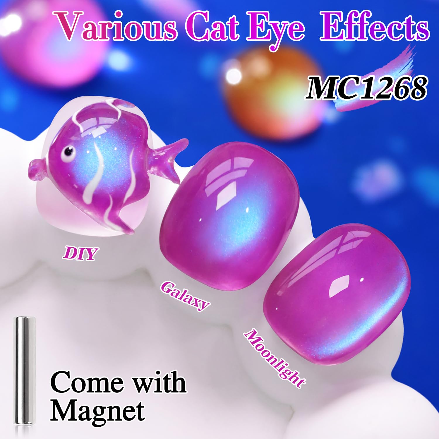 Double Rhythm cat eye magnet navy swatch demonstrates shifting holographic effect for dynamic nails.