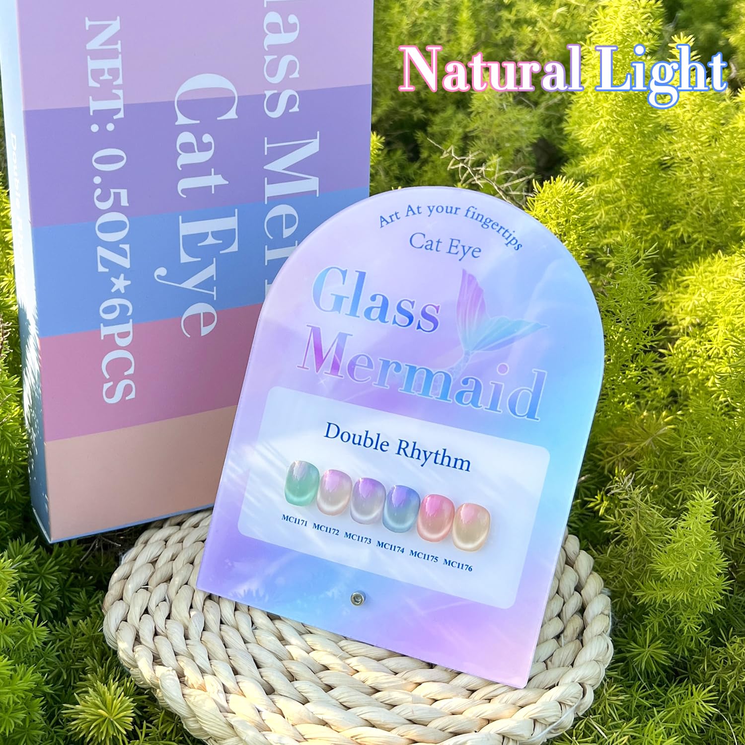 Double Rhythm Cat Eye Gel Nail Polish Mermaid Pink Rose T6-31 finish look with shimmer and glow