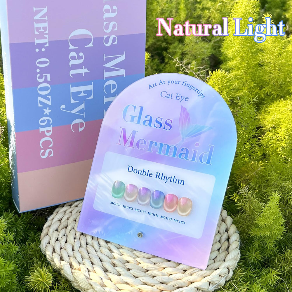 Double Rhythm Cat Eye Gel Nail Polish Mermaid Pink Rose T6-31 finish look with shimmer and glow