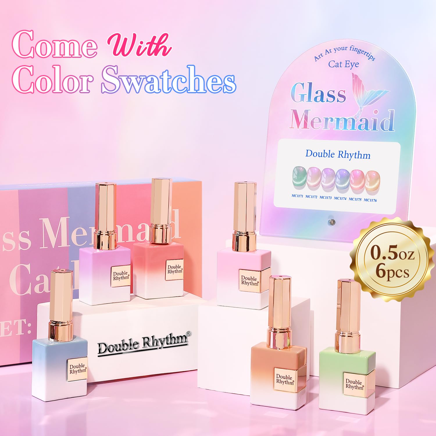 Double Rhythm Cat Eye Gel Nail Polish Mermaid Pink Rose T6-31 magnetic strip demo highlighting holographic reflectivity