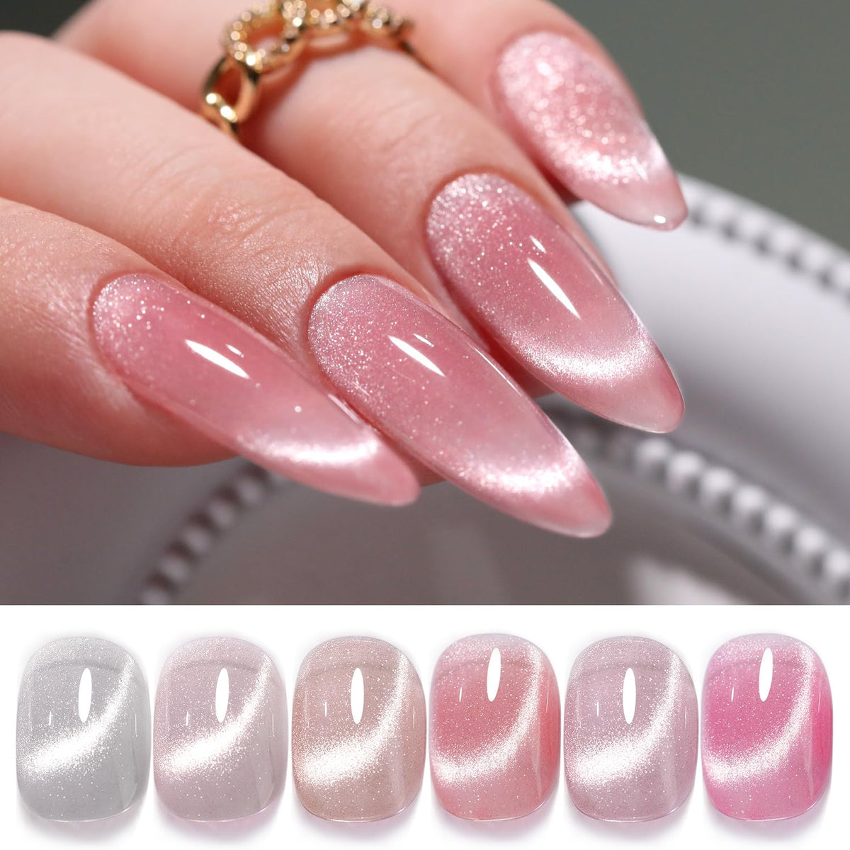 Double Rhythm cat-eye polish six-color set bottles offering vibrant pigments for varied looks