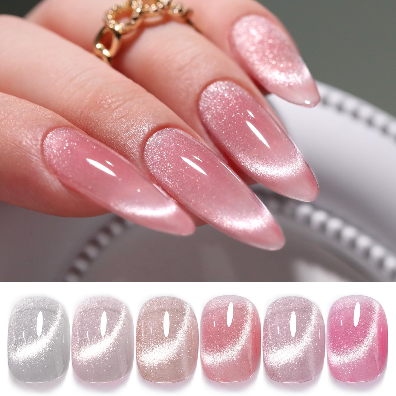 Double Rhythm cat-eye polish six-color set bottles offering vibrant pigments for varied looks
