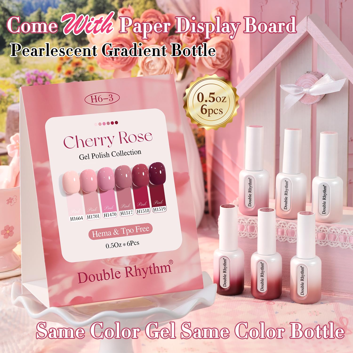 Double Rhythm color swatches display shade range for quick nail design ideas.