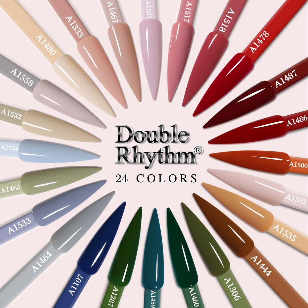Double Rhythm color swatches display rich hues for versatile nail art ideas.