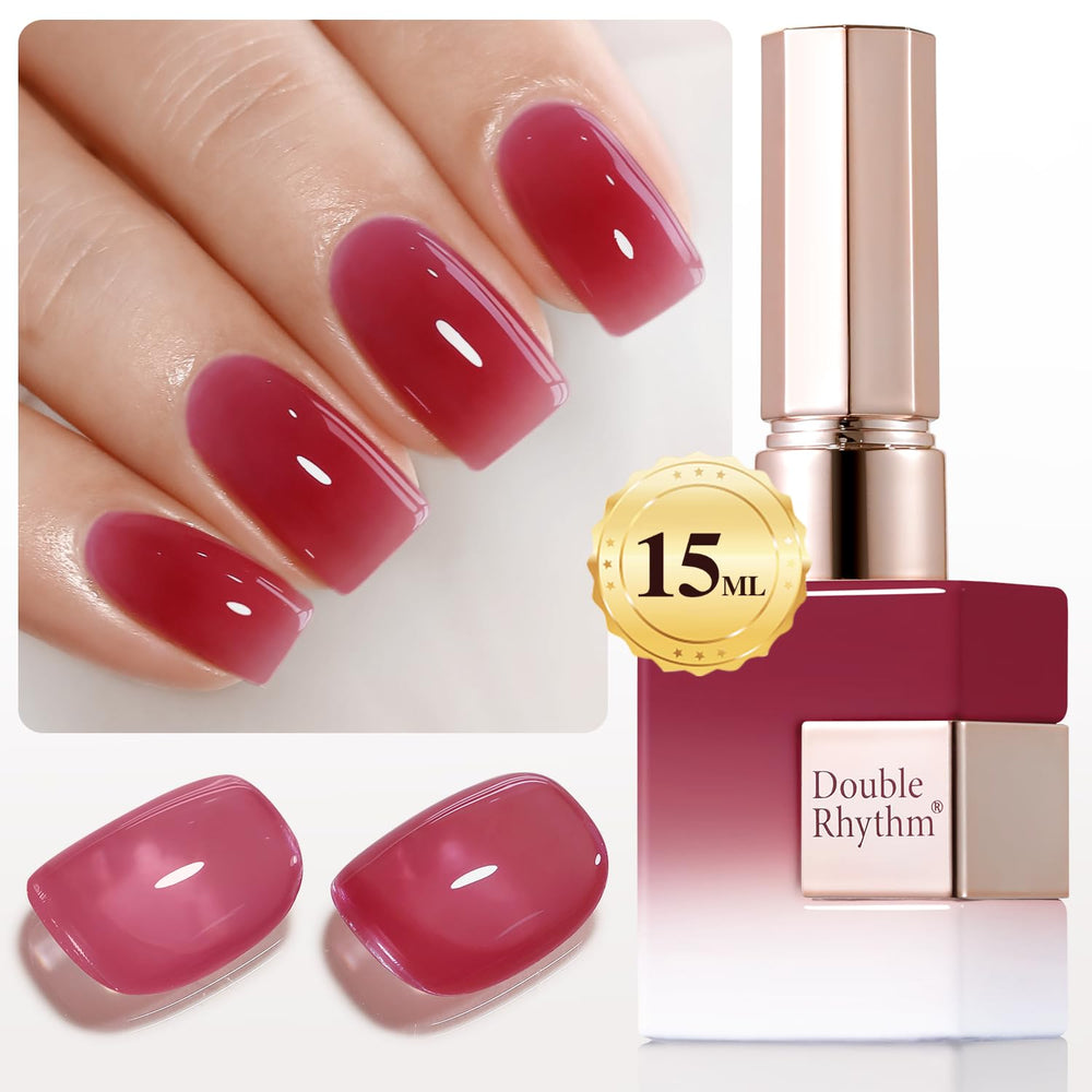 Double Rhythm Dark Rose Red A1514 bottle shows rich color for long-lasting gel manicure.