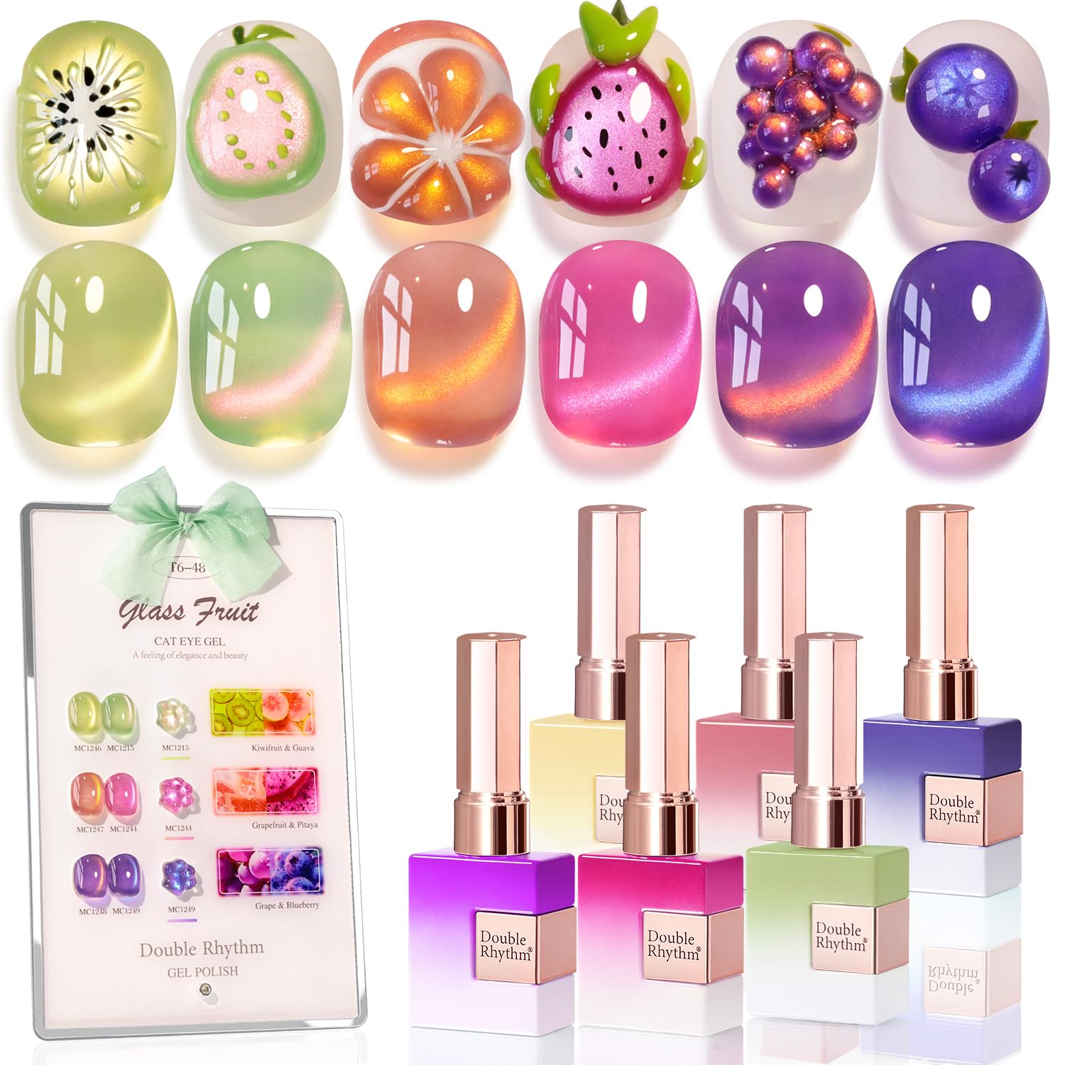 Double Rhythm Fruit Cat Eye nail polish in glass rose pink for vibrant at-home manicures.