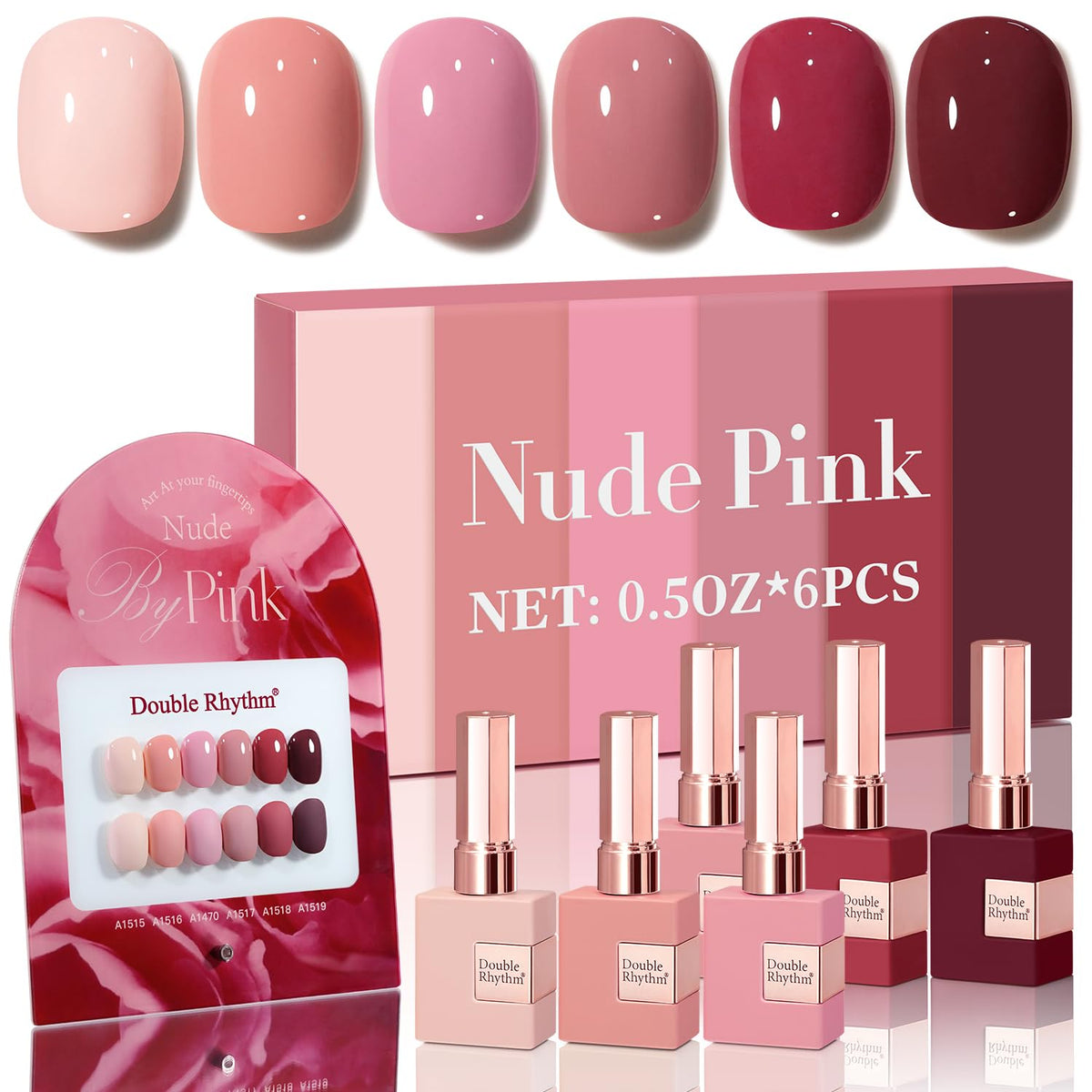 Double Rhythm burgundy gel polish bottle close-up for a long-lasting home manicure