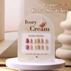 Double Rhythm gel polish color swatch shows light to nude tones for versatile looks.