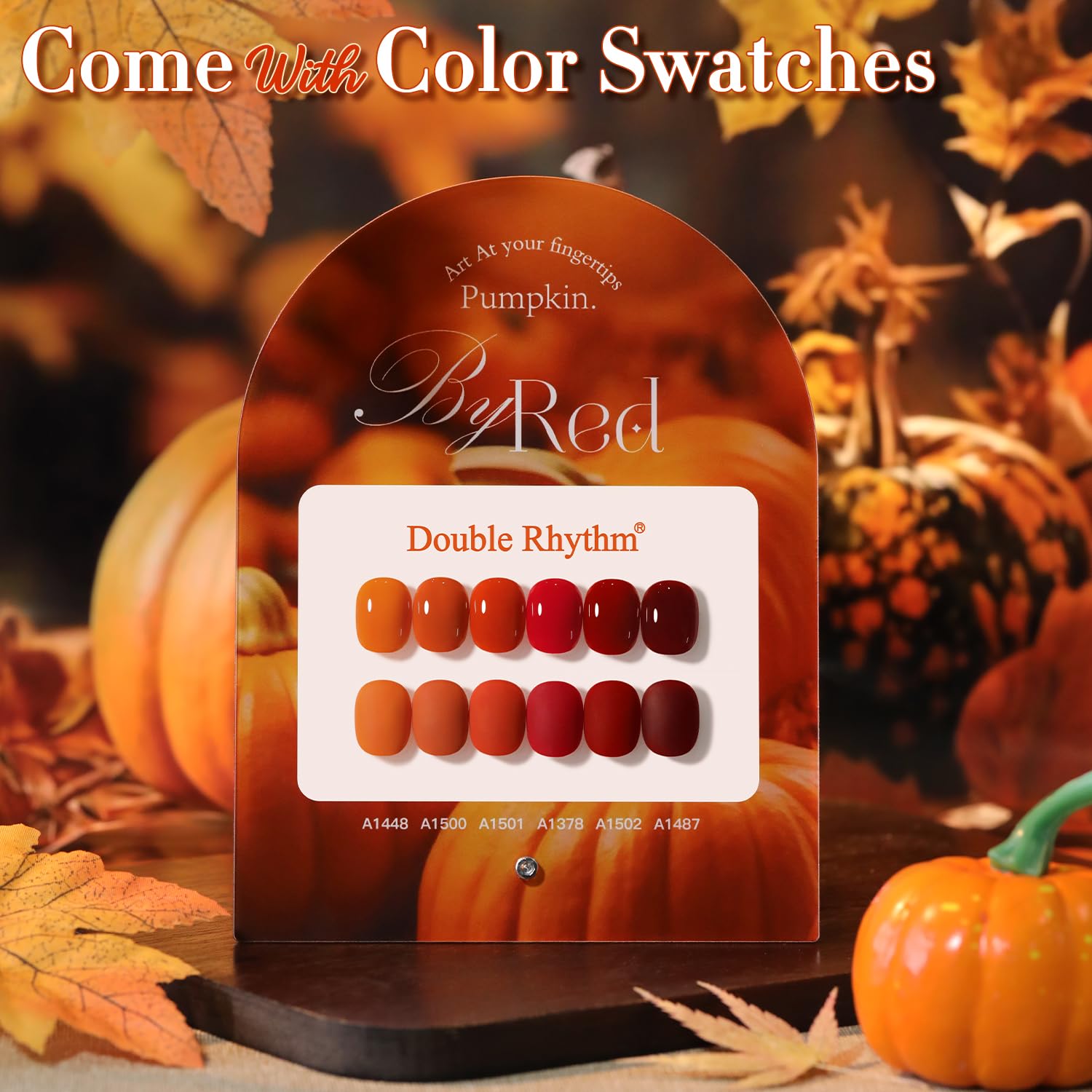 Double Rhythm orange gel polish for vibrant color and glossy finish.