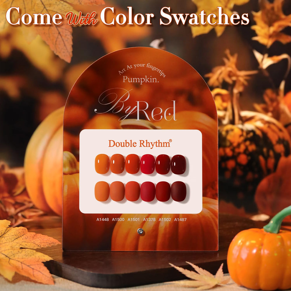 Double Rhythm orange gel polish for vibrant color and glossy finish.
