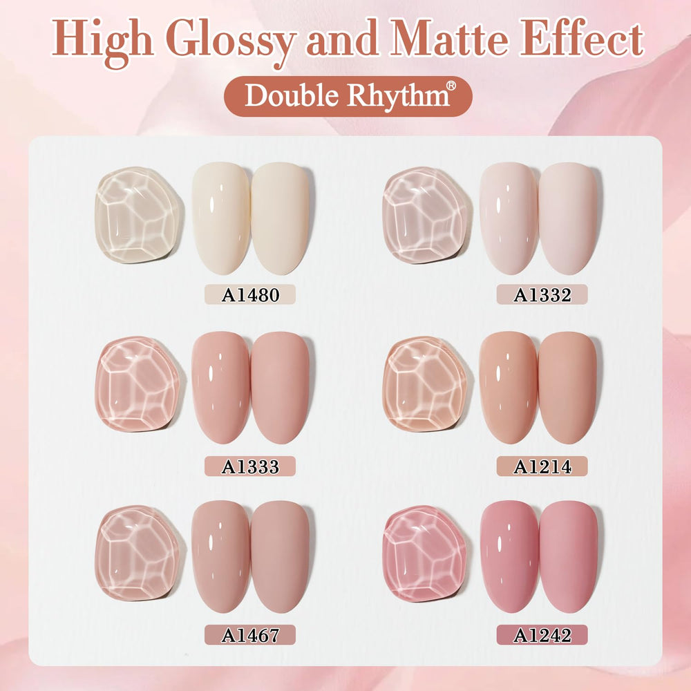 Double Rhythm gel polish packaging highlights six identical 15ml bottles