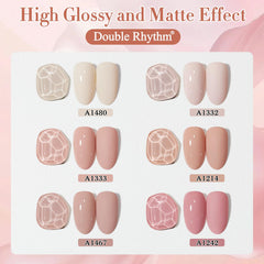 Double Rhythm gel polish packaging highlights six identical 15ml bottles