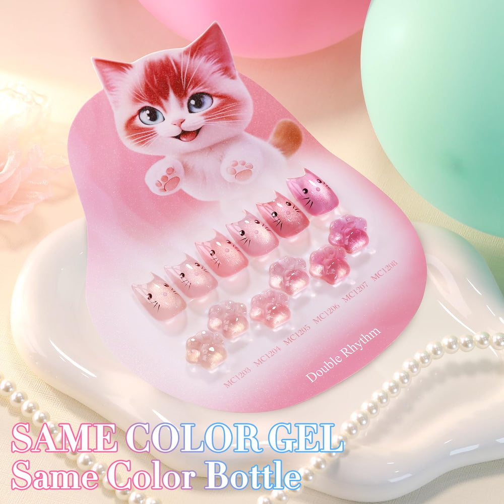 Double Rhythm glass bottle holds nude rose gel polish with rich shimmer.