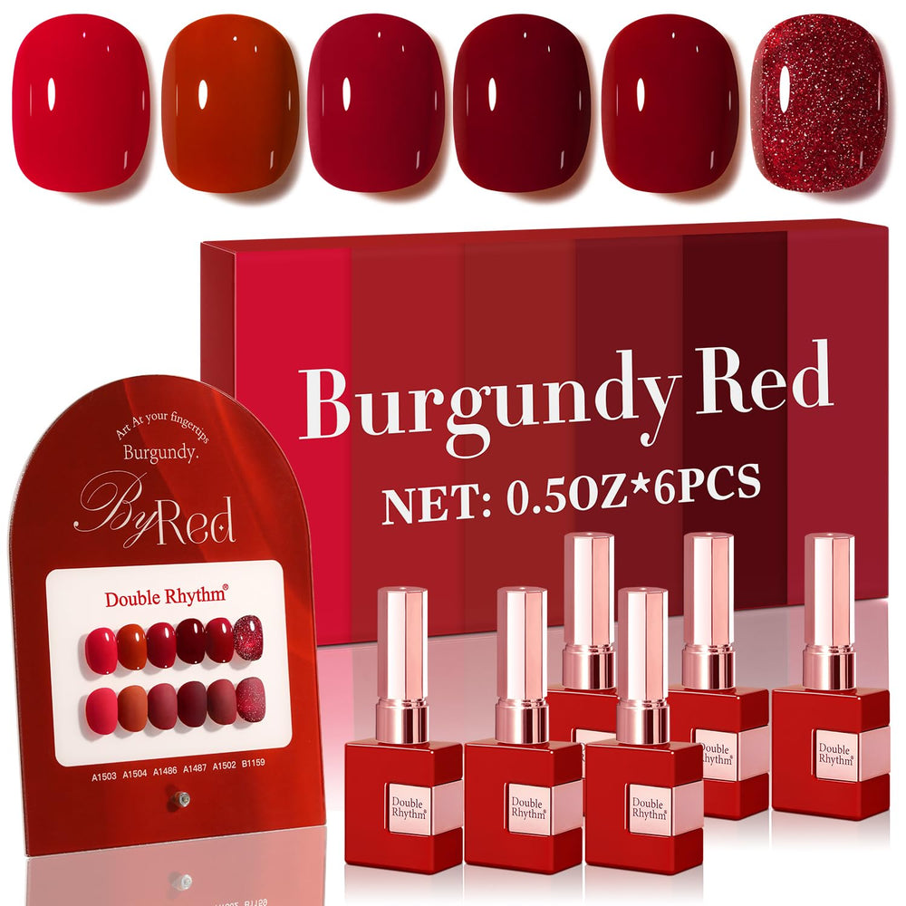 Double Rhythm glitter burgundy 15ml bottle shows rich color and shine