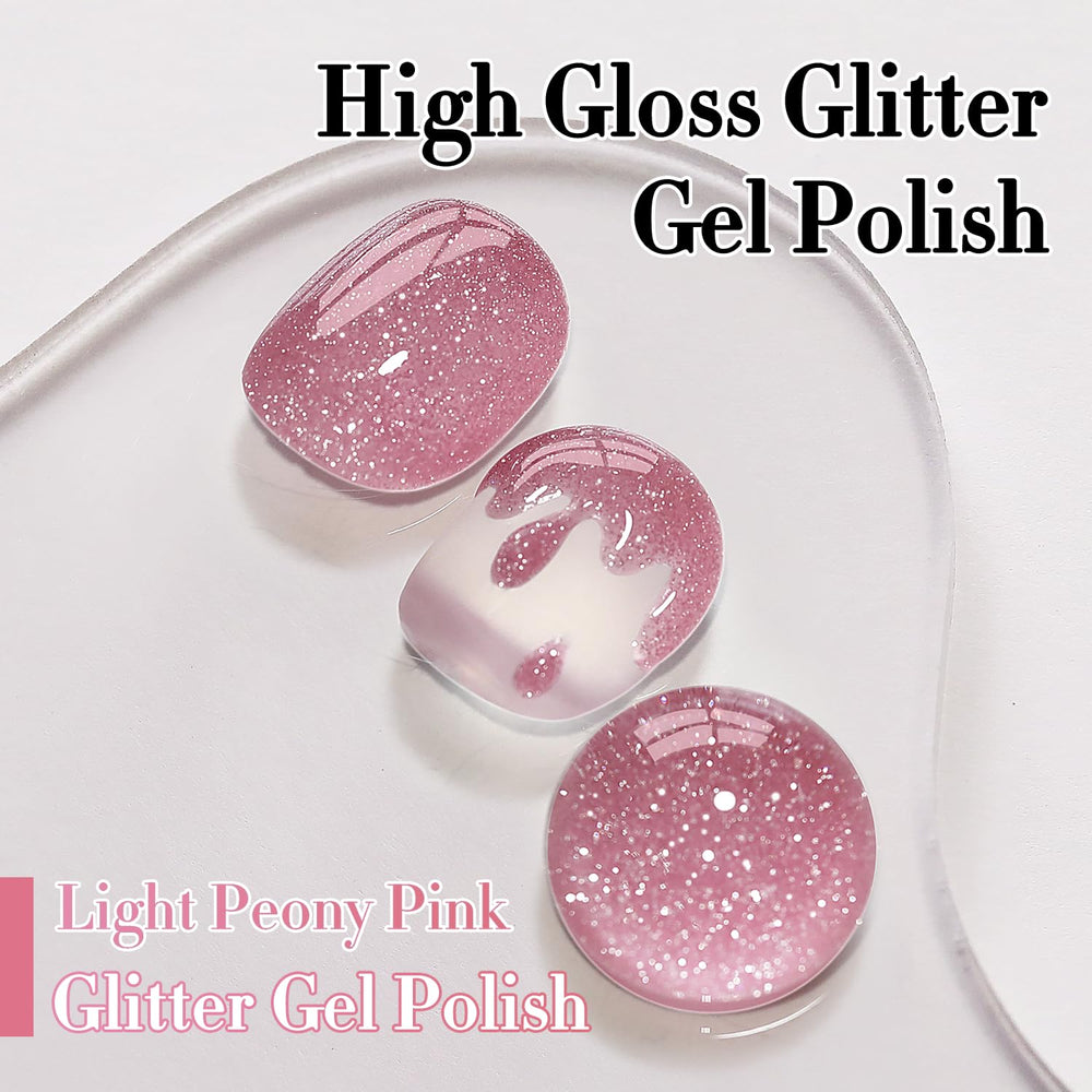 Double Rhythm glitter gel polish application scene demonstrates easy base coat compatibility and high-gloss results.