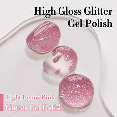 Double Rhythm glitter gel polish application scene demonstrates easy base coat compatibility and high-gloss results.