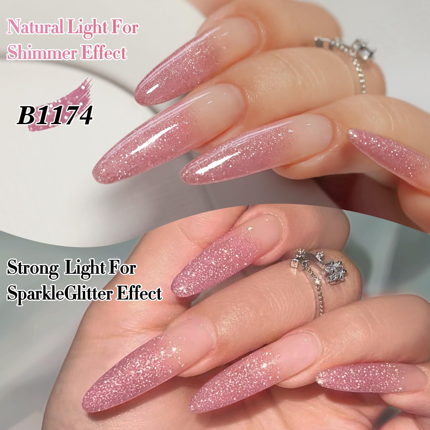 Double Rhythm glitter gel polish top-coat-ready image highlights seamless soak-off compatibility.