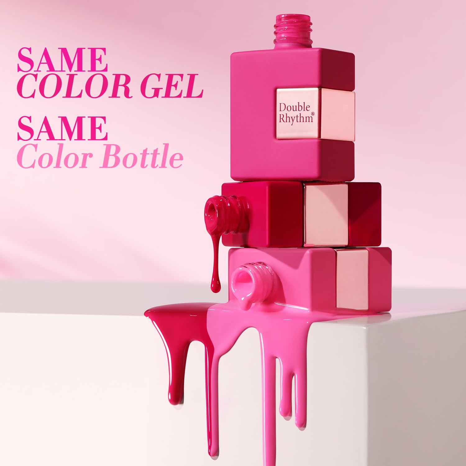Double Rhythm glitter gel polish bottle close-up emphasizes sparkling shimmer finish.