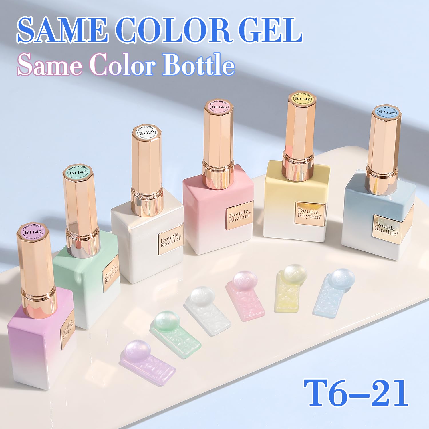 Double Rhythm green gel polish bottle delivers fresh color for everyday looks.