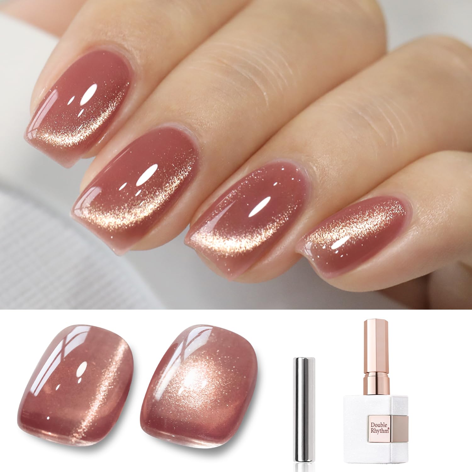Double Rhythm ice glass cat eye polish bottle shows shimmering color with magnetic glow