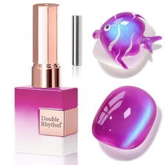 Double Rhythm jelly glass cat eye navy 15ml bottle showing magnetic shimmer for chic nails.
