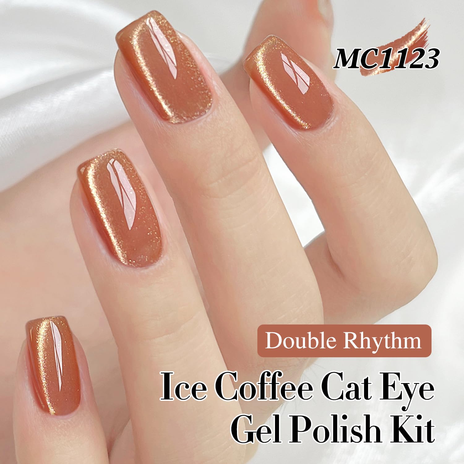 Double Rhythm magnetic tool demonstrates customizable cat eye effect for unique nail art.