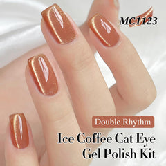 Double Rhythm magnetic tool demonstrates customizable cat eye effect for unique nail art.