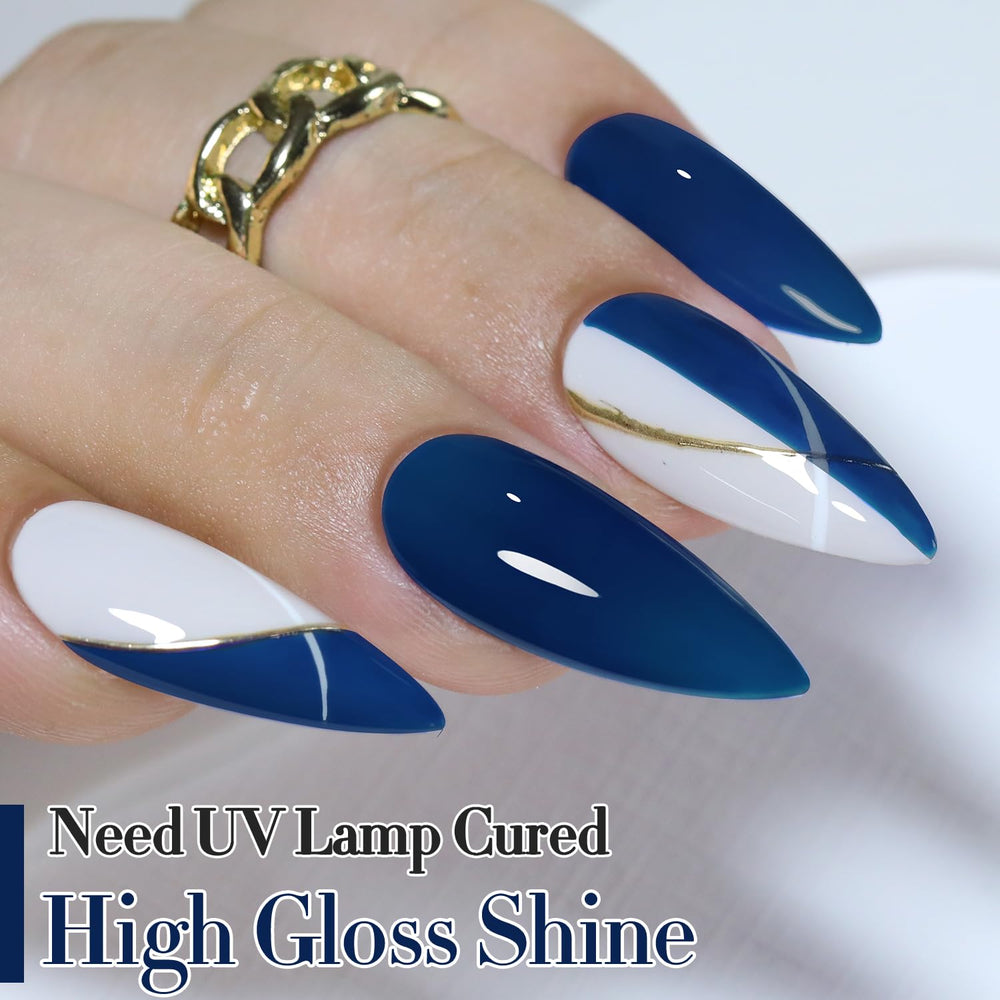 Close-up of the 15 ml bottle from Double Rhythm navy blue jelly polish